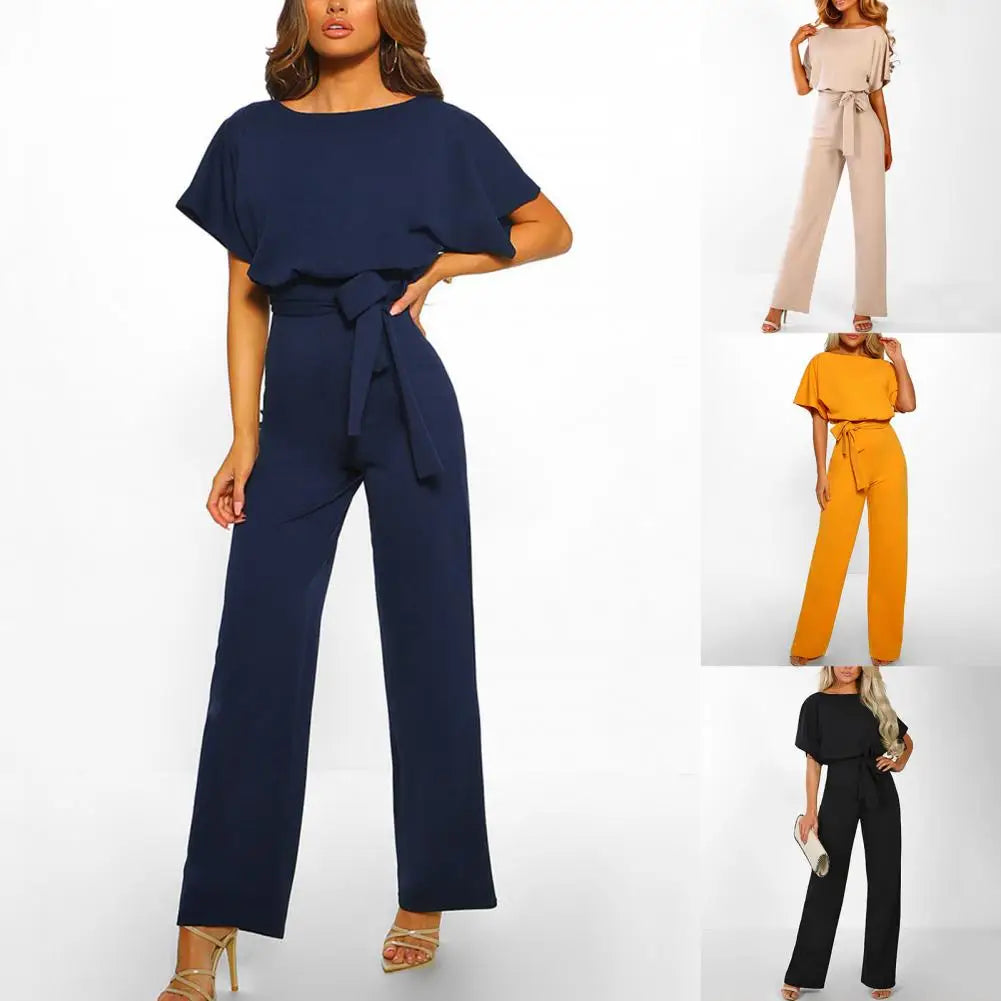 Damen-Jumpsuit mit Gürtel und eleganten Ärmeln